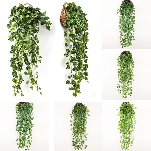 

artificial green plants hanging ivy leaves radish seaweed grape fake flowers vine home garden wall party decoration decorative & wreaths