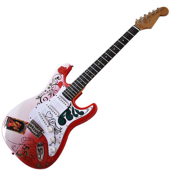 

6 strings red electric guitar with flower pattern,rosewood fretboard,high cost performance