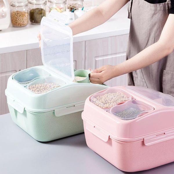

storage bottles & jars wheat fiber double sealed rice barrel kitchen grain tank pulley large capacity wy112501