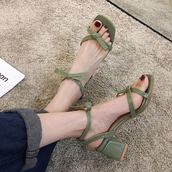 

women's shoes sandals 2021 summer fashion thick heel open toe bow heels, Black