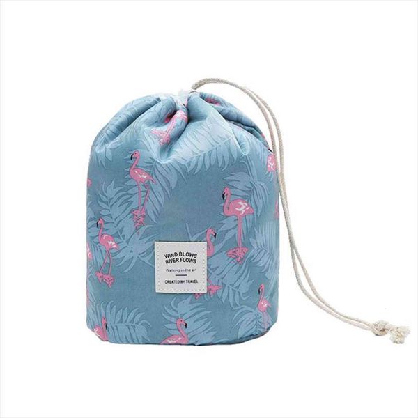 

cute pattern prints barrel cosmetic bags shaped drawstring durable waterproof polyester fashion womens travel toiletry kit