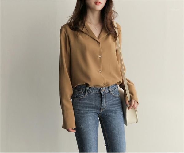 

women's blouses & shirts vintage v-neck solid women blouse shirt 2021 ol style full sleeve single breasted female femme pv, White
