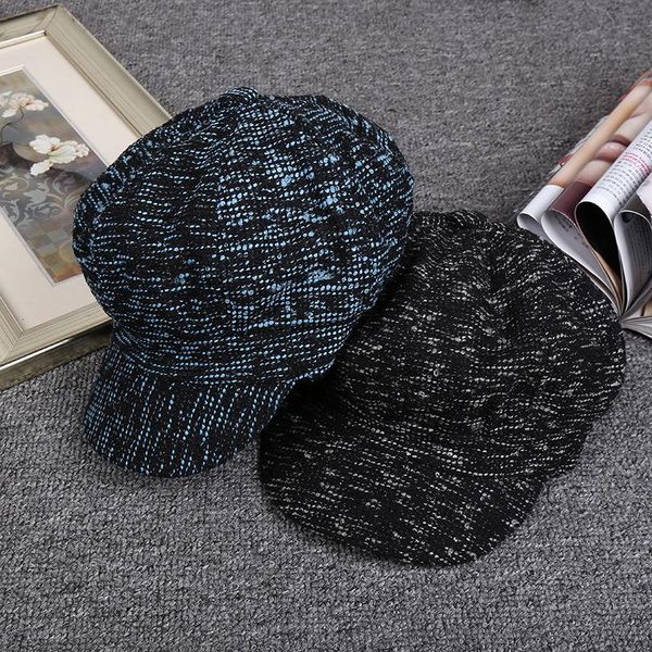 

berets fashion autumn and winter retro hats for women men octagonal caps mixed color beret hat female male sboy casquette, Blue;gray