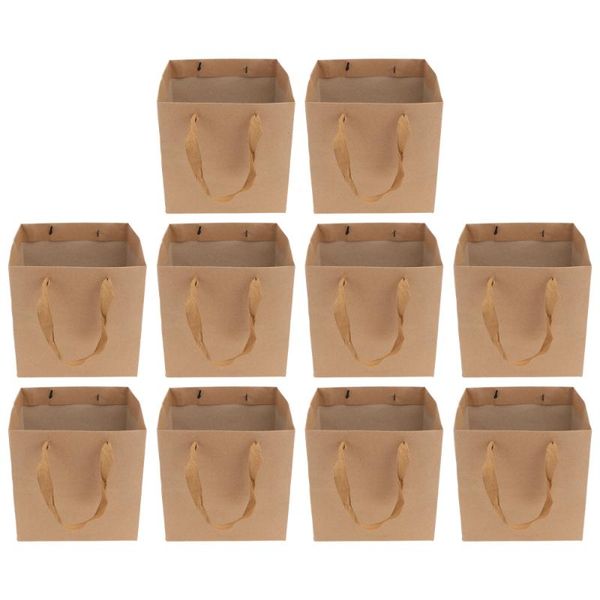 

gift wrap 10pcs paper handbag kraft bag flower tote present pouch (light brown)
