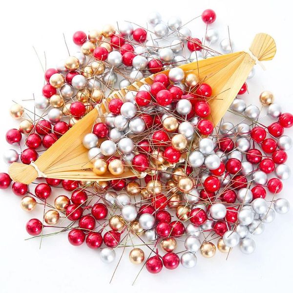 

decorative flowers & wreaths 50/100pcs mini plastic artificial holly berries red cherry pearlescent stamen diy wedding christmas cake box de