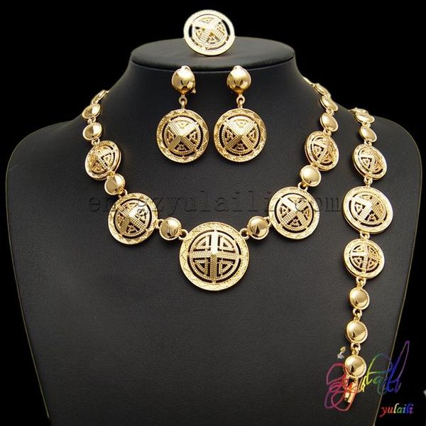 

earrings & necklace 2021 latest african retro traditional rounded copper silver plated jewellery sets wholesale party costume