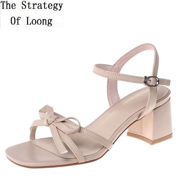 

dress shoes summer korean style simple bowknot peep toe cut out genuine leather women gladiator sandals buckle strap ladies 200515, Black