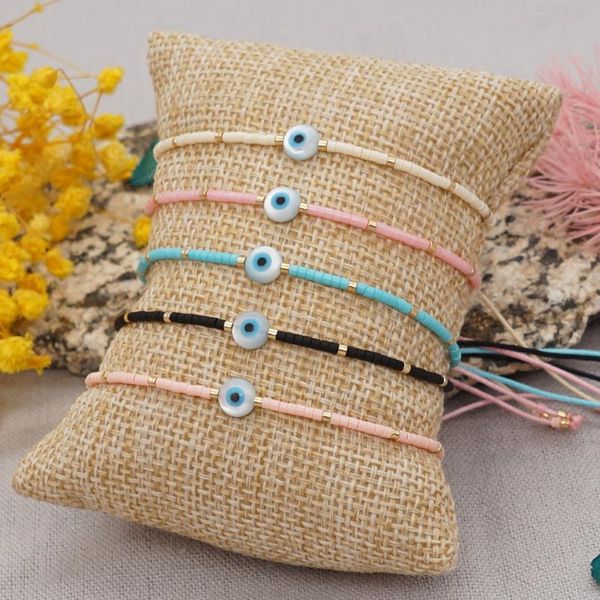 

beaded, strands go2boho lucky evil eye bracelet tiny bracelets for women dainty braclet miyuki seed beads greek thin string pulseras jewelry, Black