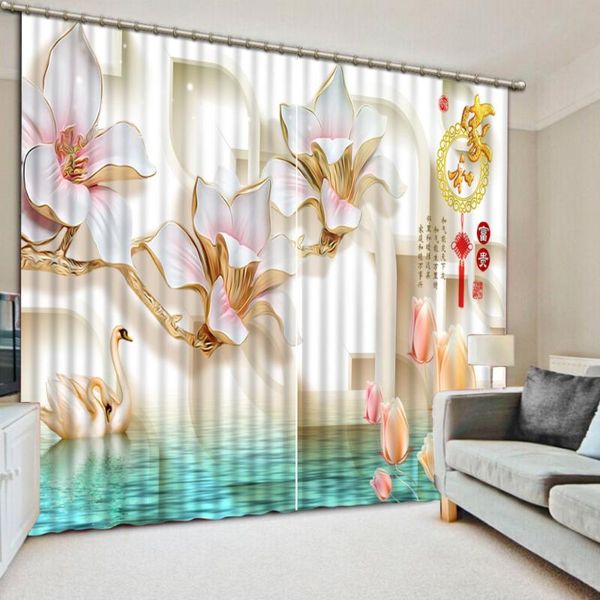 

curtain & drapes 3d fashion customized embossed flower swan curtains for bedroom blackout shade window