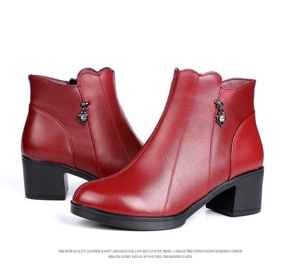 

boots genuine leather shoes women 2021 autumn winter fashion handmade ankle warm soft outdoor casual woman, Black