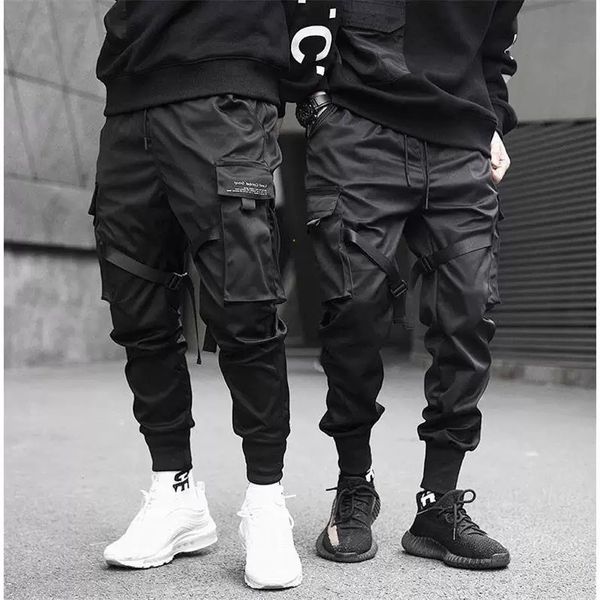 

men's pants fashion personality slim elasticity haran pants multi pocket solid color mens loose l649 uvhp, Black