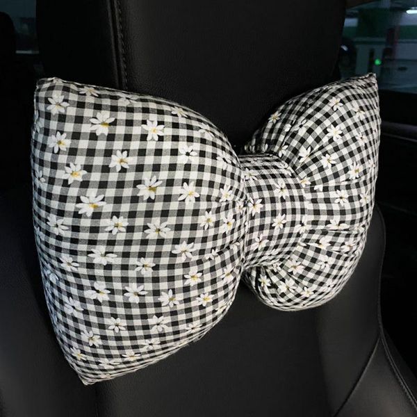

seat cushions car headrest cute cherry bow neck pillow lattice daisy pattern universal creative for gift interior accessories