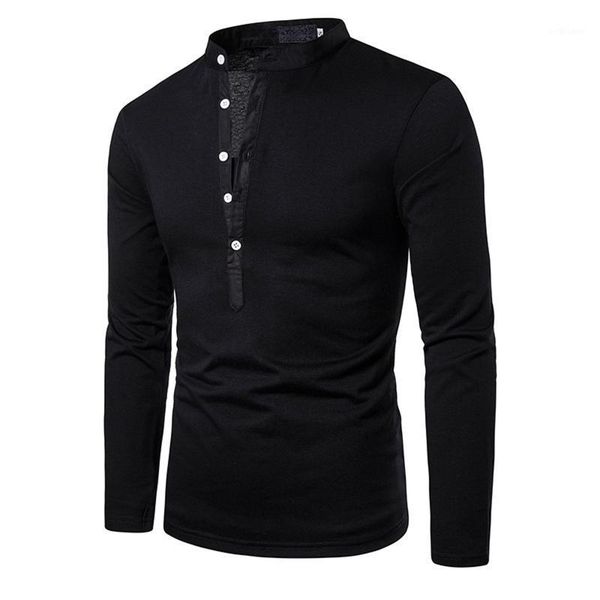 

men's casual shirts kancoold comfortable button v neck solid color slim long sleeve cotton t blouse 2021 autumn male tees, White;black
