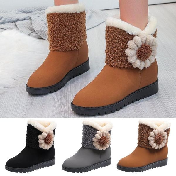 

boots winter ladies fashion women thick plush warm snow comfortable outdoor ankle casual cotton shoes #01, Black