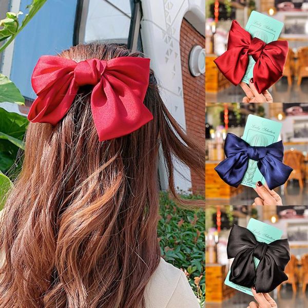 

fashion ribbon hair grips big large bow hairpin for women girls satin trendy ladies clip cute barrette accessories clips & barrettes, Golden;silver