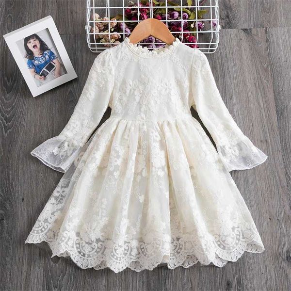 

kids girls embroidery dress for children 's lace clothing summer cotton crochet 210529, Red;yellow