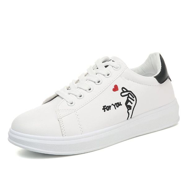 

dress shoes spring breathable flats students girls non-slip heart pattern platform sneakers white women summer, Black
