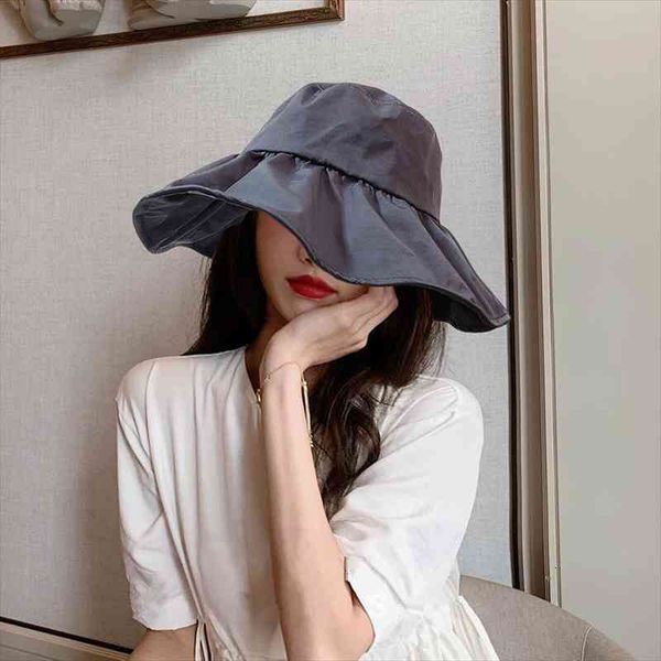 

solid color basin hat womens rain caps waterproof wide brim bucket hat rain cap travel wild casual fisherman hats, Blue;gray