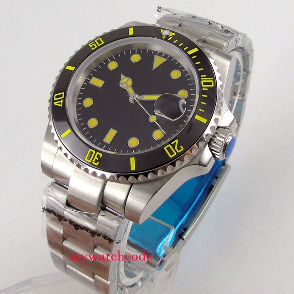 

40-mm bliger black sterile iron plate stainless steel tape ceramic bezel sapphire glass automatic mens watch 268, Slivery;brown