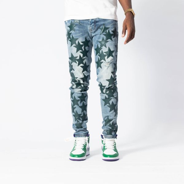 

arrival mens designer jeans ripped five star stylefashion stripes slim-leg jean s motorcycle biker causal hip hop sold us size 28-40, Blue