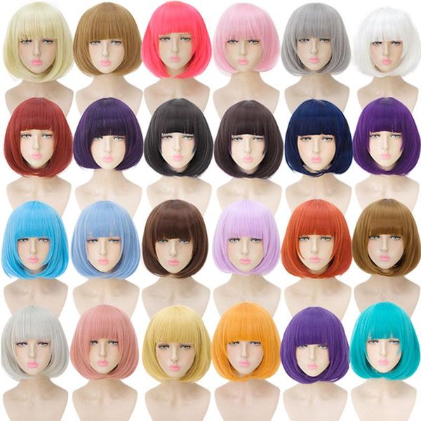 

synthetic wigs lupu blonde pink purple blue green black short bob cosplay christmas daily/party fake hair high temperture fiber
