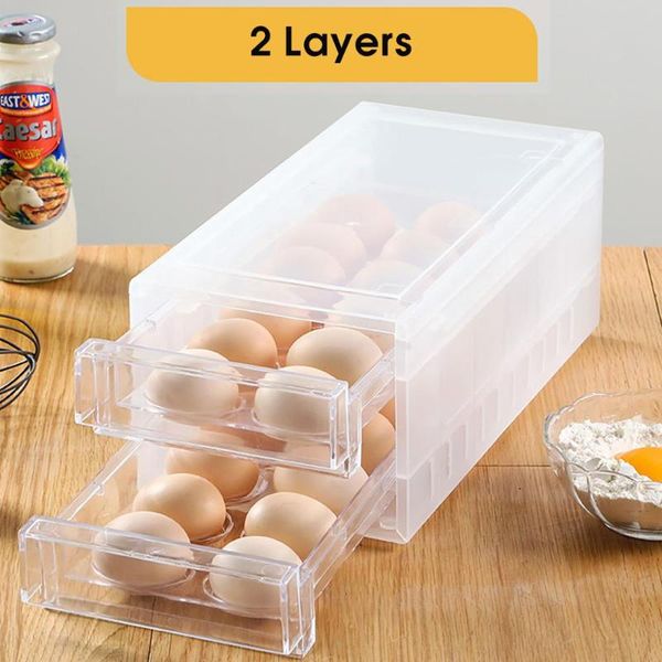 

storage bottles & jars egg box drawer type double layer 24 compartments anti-collision can be superimposed on the kitchen refrigerator crisp