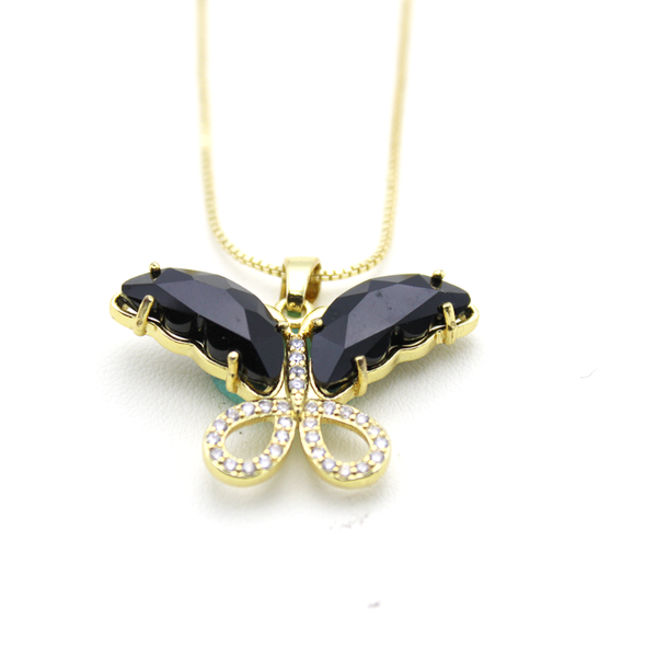 

pendant necklaces shiny side accessories crystal butterfly pendant&necklaces for women simple style glass chain choker, Silver