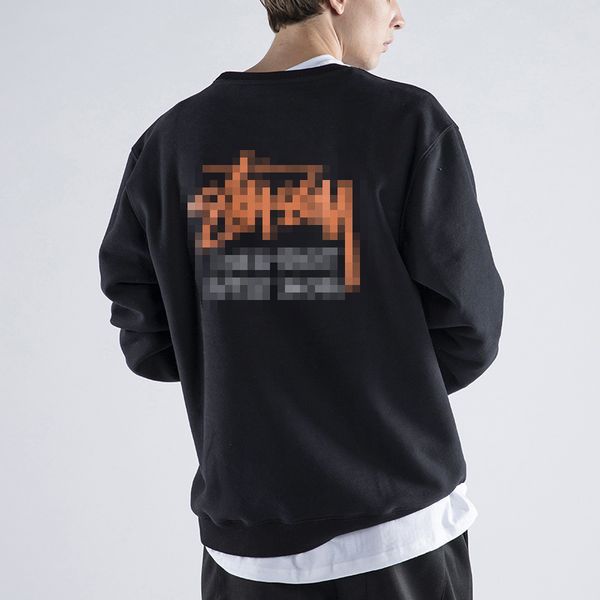 

men's hoodies round ne sweater plush sports loose trend casual long sleeve solid color lovers' wear autumn and winter, Black