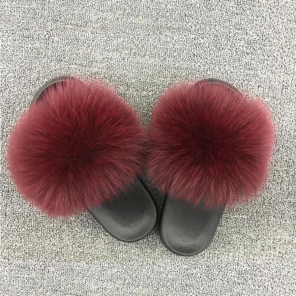 

slippers fashion design real fur flat furry flip flops shoes color mix casual hair fluffy qt7i, Black