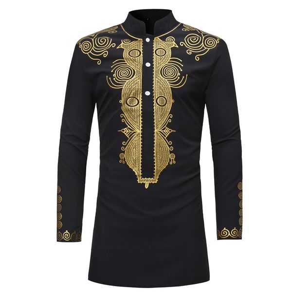 

stand collar muslim shirt men clothes folk kaftan musulman kurta indian islamic clothing national printed long sleeve shirts, Red