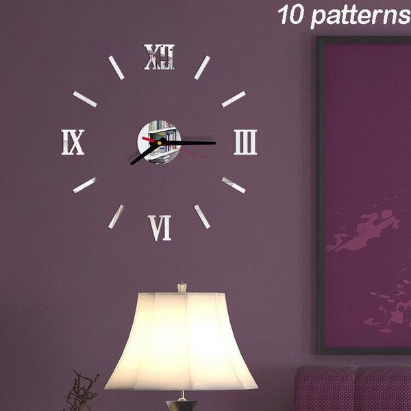 

wall clocks modern diy large clock mirror surface sticker big number watch decor