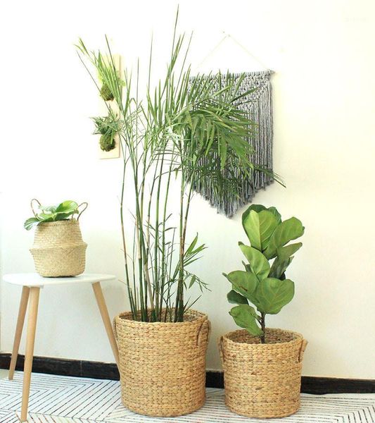 

storage bottles & jars rattan straw basket wicker seagrasss folding patchwork seagrass belly garden flower pot planter bamboo