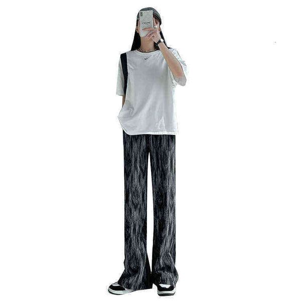 

tie dyed wide leg pants women's summer thin loose straight, Black;white