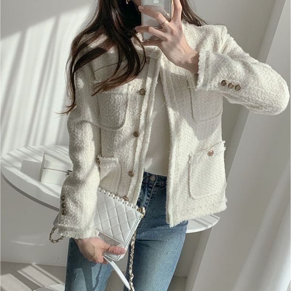 

women's jackets women korean chic tweed short jacket coat femme elegant chaquetas mujer autumn and winter 6a3w, Black;brown