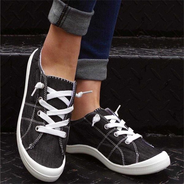 

women's slip-on shoes flat loafers for women 2021 summer flat canvas shoes solid color female vulcanized shoes sneakers y0907, Black