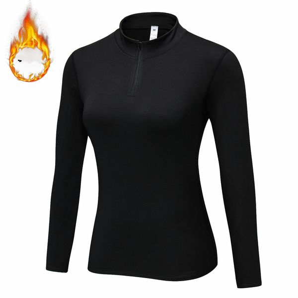 

women's hoodies & sweatshirts fleece sport clothes sports tight running stand-up collar long-sleeved semi-zip stretch sweater, Black