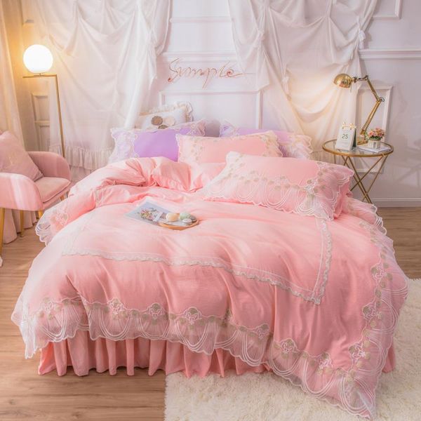 

lace bedding single double bed cover sheet duvet home textile 1.5m1.8m4pc sets