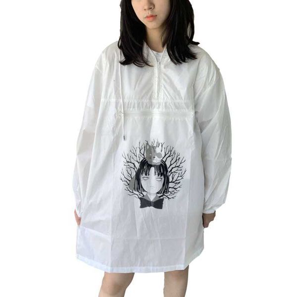 

women's fur & faux harajuku kawaii anime trench coat spring fashion streetwear punk female waterproof oversized long windbreaker r, Black