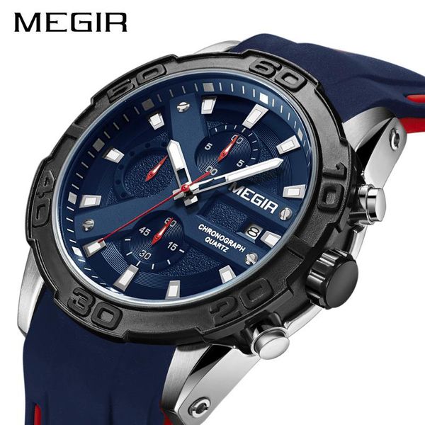 

wristwatches megir fashion sport men watch waterproof brand silicone army military watches clock quartz wrist hour time, Slivery;brown