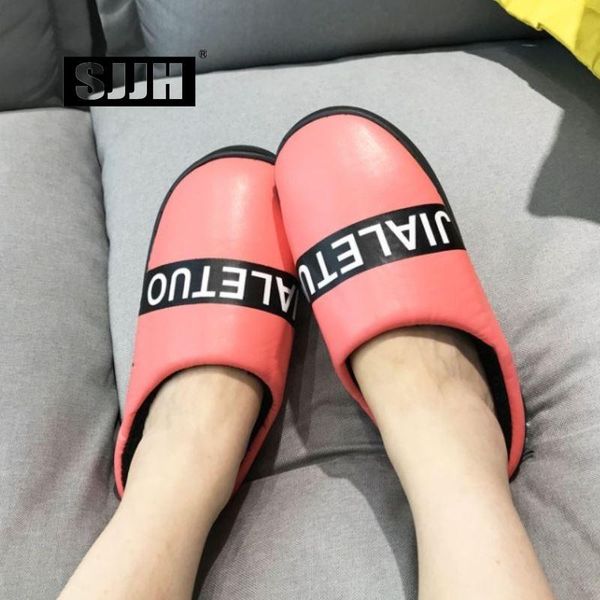 

slippers sjjh women pu winter with open heel warm short plush footwear comfortable home lovers indoor floor shoes d756, Black