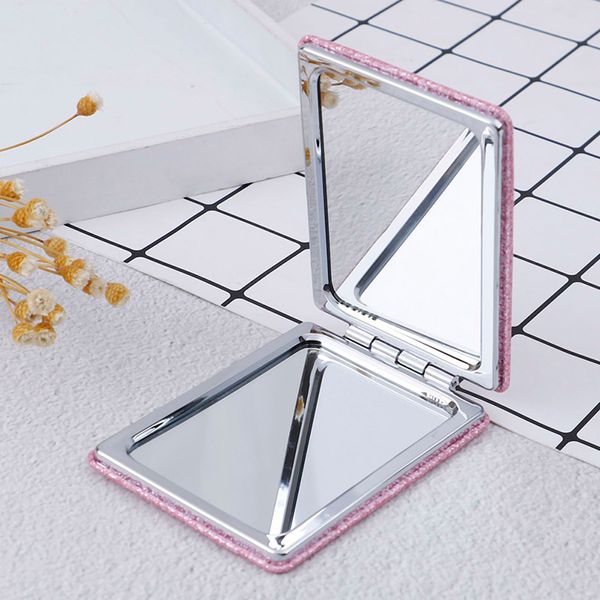 Casa portátil quadrado duplo lado dobrável cosméticos espelhos cor-de-rosa para senhoras e meninas bolso espelho mini mulheres menina