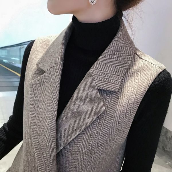 

woolen vt middle long style 2021 autumn and winter british herringbone suit women's vt wool coat, Black;white