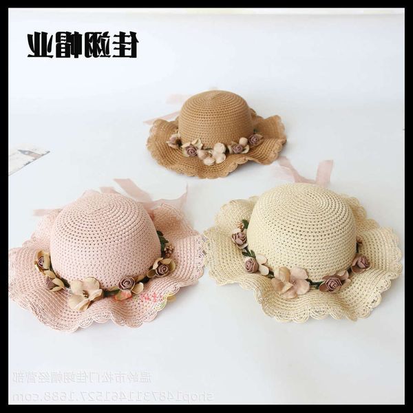 

children's sunshade women's sunscreen wreath beach girl's straw summer baby's sun spring fisherman's hat thin, Yellow