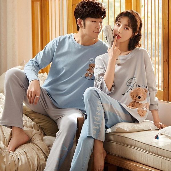

women's sleepwear 2021 cotton couple pajamas female student suit men's home wear can be worn outside sleep women, Black;red