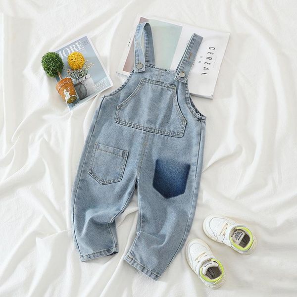 

kids denim overalls 2021 spring boys girls korean casual jumpsuits 1 2 3 4 y baby trousers children clothing wholesale, Blue