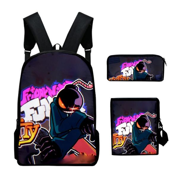 

backpack 3pcs/set 3d friday night funkin schoolbag boys girls student oxford waterproof travel lapchildren