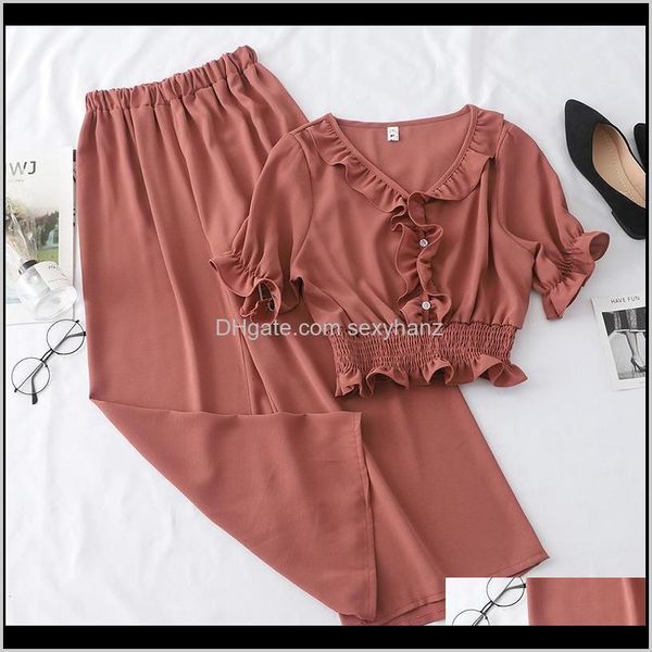 Abito Estate Donna 2 Pezzi Set Casacos Manica Corta Vneck Crop Top Pantaloni Larghi Tute Donna Spiaggia Tute Rosse Due Pezzi Gp4Nx Hwdqh