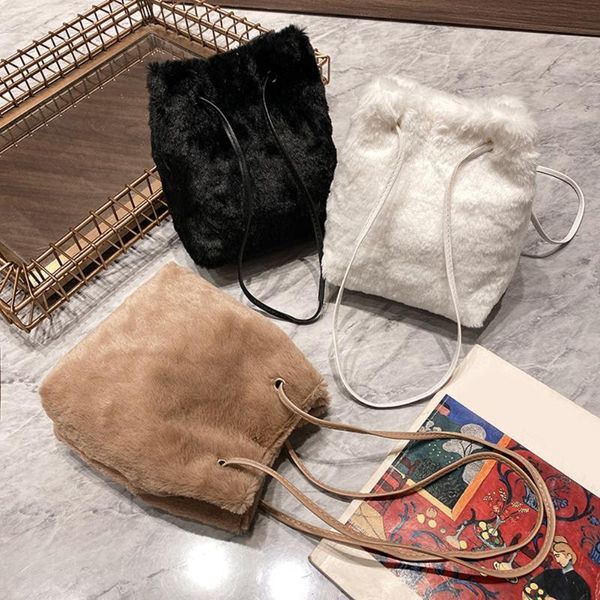 

evening bags fashion solid furry bucket shoulder bag women plush street handbag purse ladies messenger drop women's