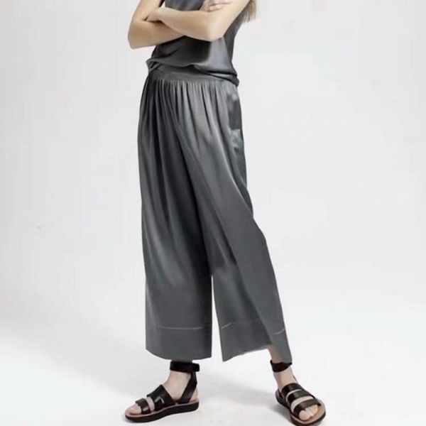 

women's pants & capris 100% silk brand fashion high-end luxury autumn loose casual wide leg, Black;white
