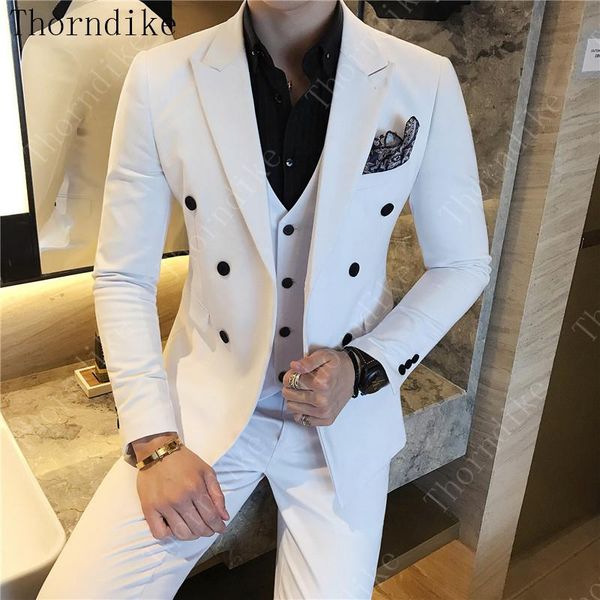 

tuxedos luxury white mens suit double breasted fashion wedding suits for man standards custom size slim fit set 3 pieces men's & blazer, White;black